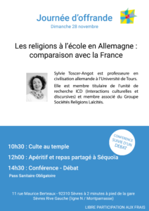 Conférence de Sylvie Toscer-Angot : Les religions à l'école en Allemagne : Comparaison avec la France
